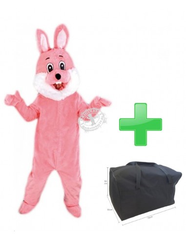 Mascotte de costume de lapin 74R rose ✅ Achat pas cher ✅ Production ✅ Bouche ouverte ✅