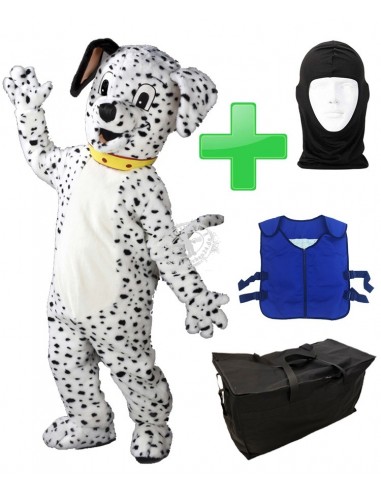 Dalmatien Costume Mascotte Adulte 10a + Gilet Refroidissement "M24" + Sac "Star" + Masque Hygiène (Haute Qualité)
