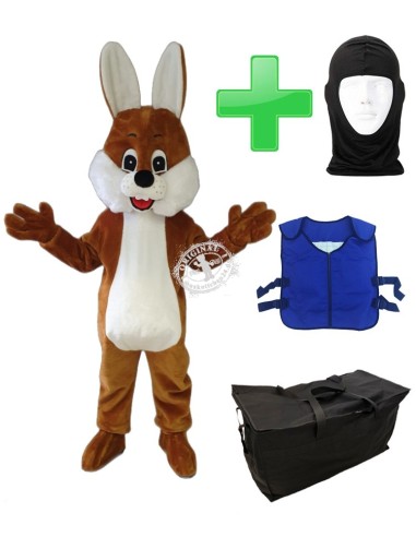 Rabbit Costume Mascot Adult 9a + Cooling Vest "M24" + Bag "Star" + Hygiene Mask (High Quality)