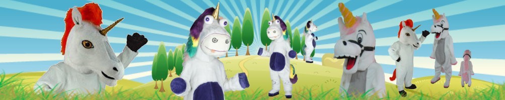 Eenhoorn kostuums mascottes ✅ rennende figuren reclamefiguren ✅ promotie kostuumwinkel ✅